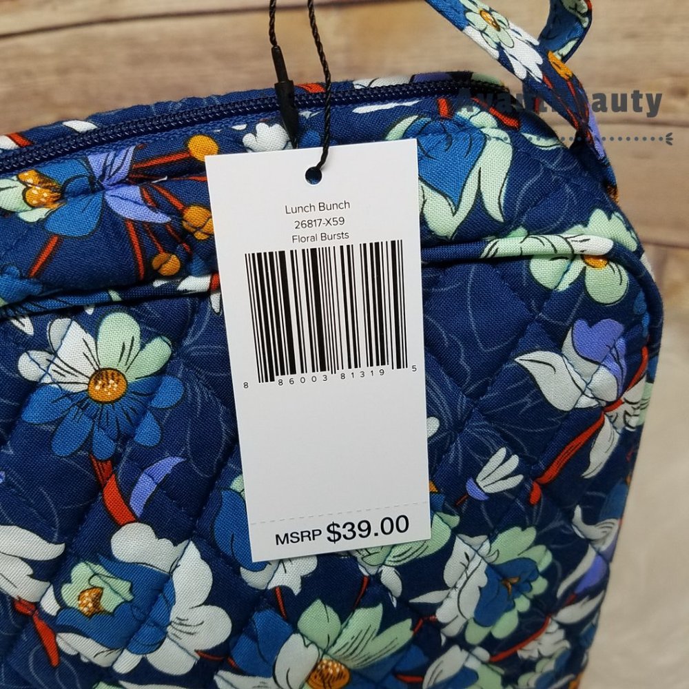 VERA BRADLEY Essential Large Backpack  Floral Blue Bursts Lunch Bunch Set New - Picture 7 of 16